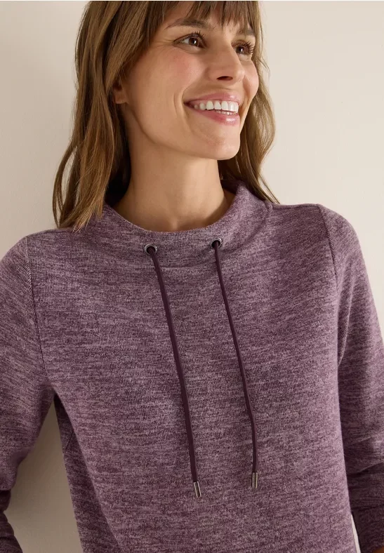 Cecil Damen Funnelneck Melange Rippshirt in Rot, Gr: XL