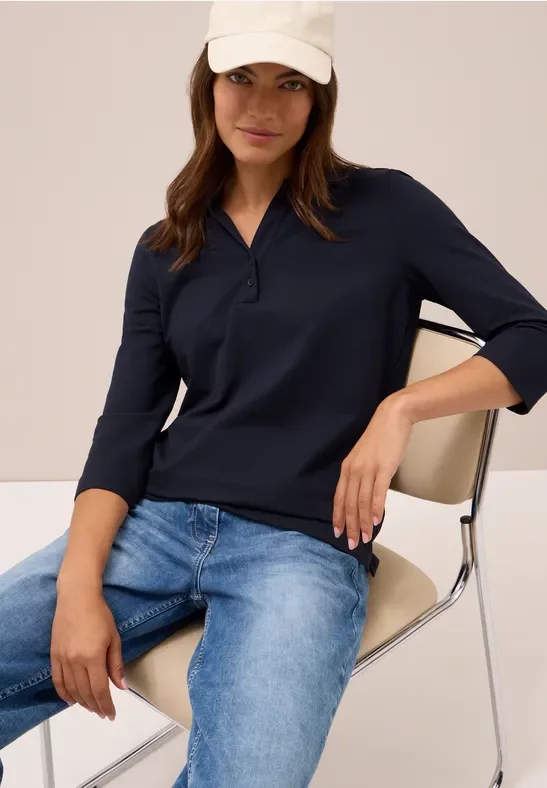Thumbnail - Cecil Damen Poloshirt mit Knopfdetail in Blau, Gr: M
