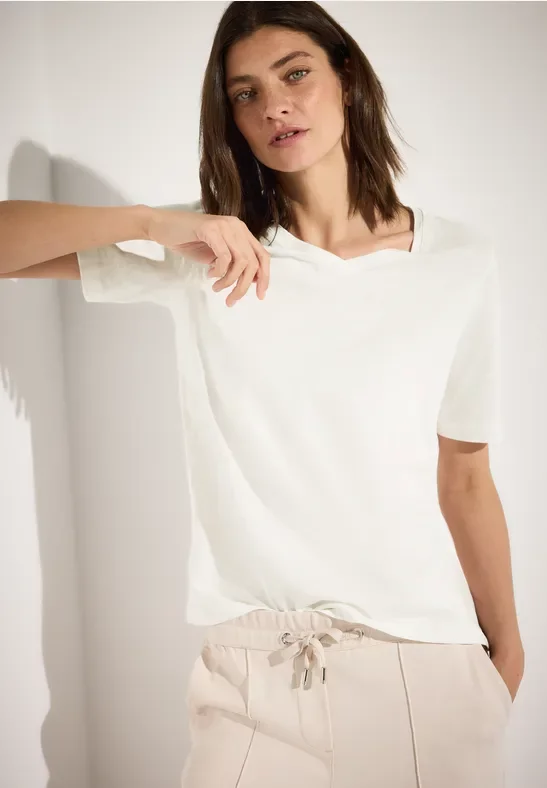 Thumbnail - Cecil Damen Basic V-Neck T-Shirt in Weiß, Gr: L