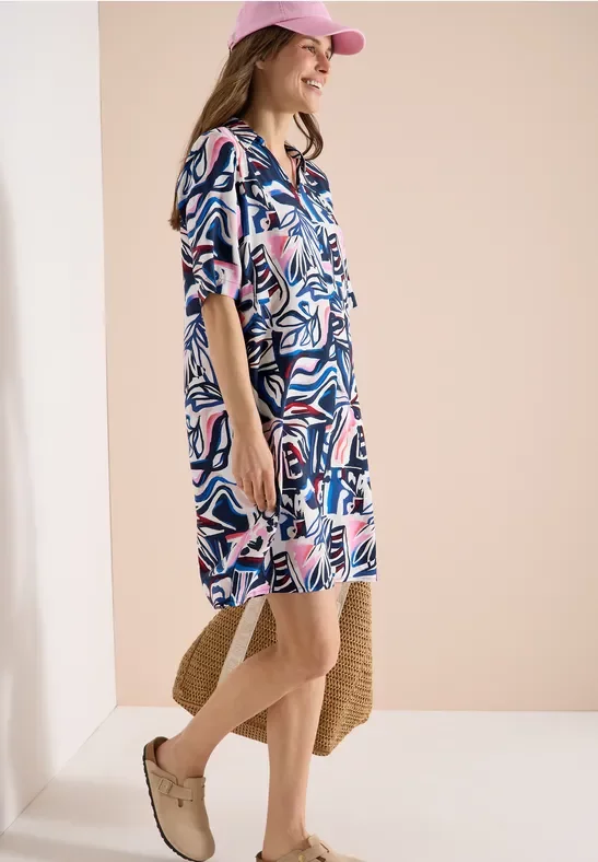 Cecil Damen Knielanges Kleid mit grafischem Muster in Blau, Gr: L