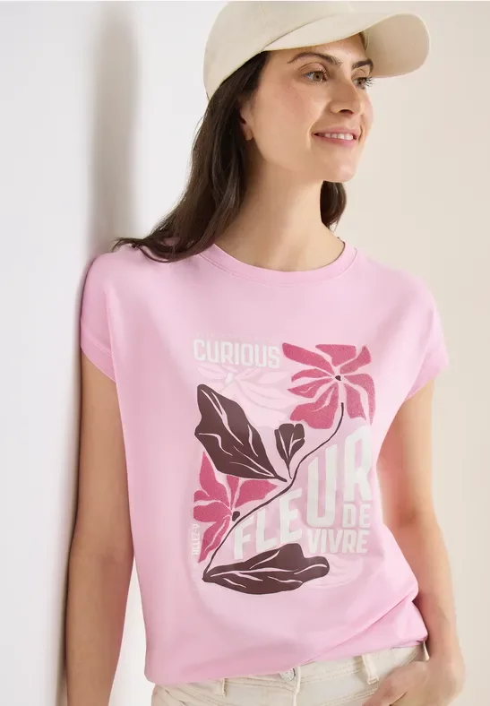 Thumbnail - Cecil Damen T-Shirt mit Boatneck und Frontprint in Rosa, Gr: M