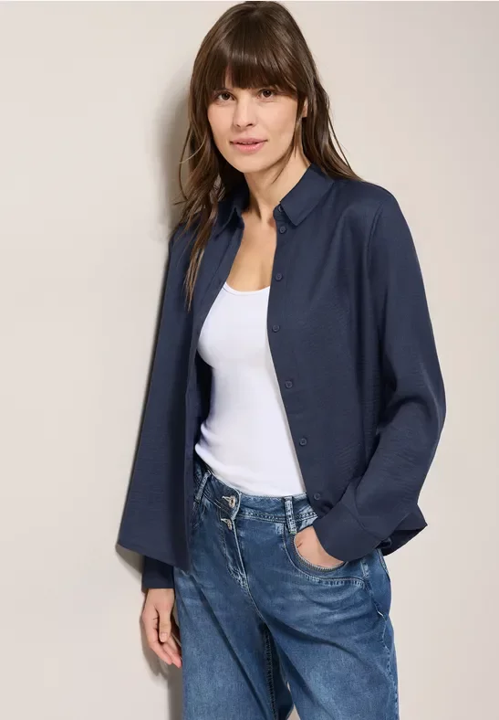 Cecil Damen Melange Hemdbluse in Blau, Gr: XS