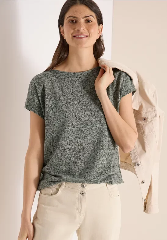 Cecil Damen Shirt im Ausbrenner-Look mit Boatneck in Grün, Gr: L