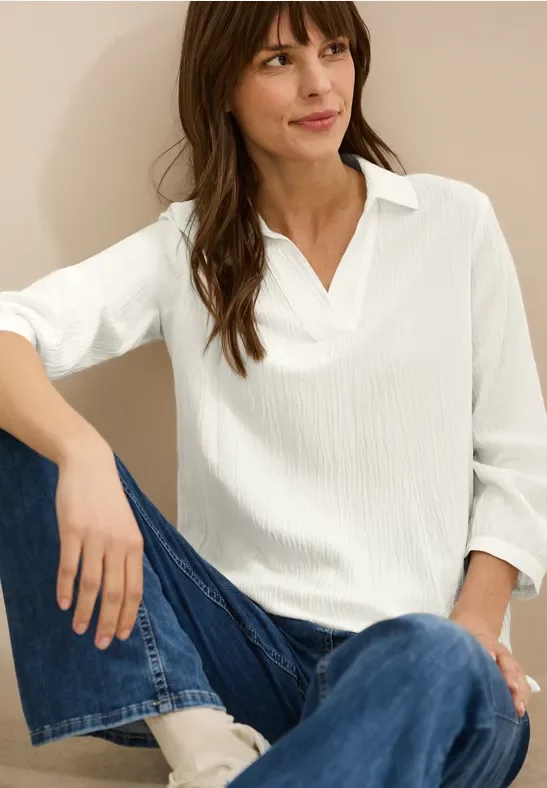 Cecil Damen Seersucker Bluse in Weiß, Gr: XXL