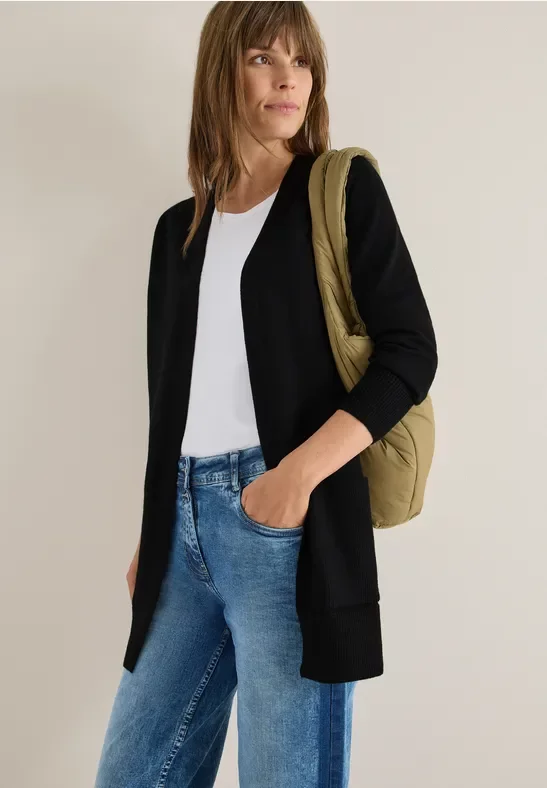 Cecil Damen Offener Cosy Cardigan in Schwarz, Gr: XXL