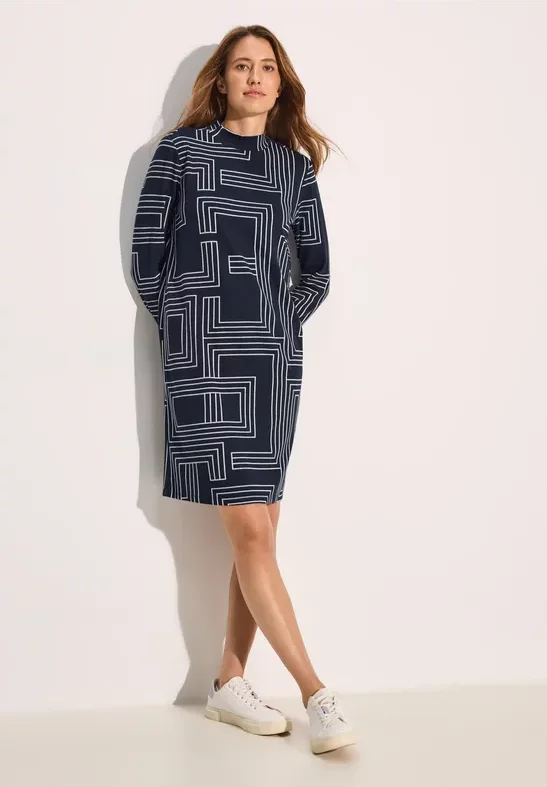 Thumbnail - Cecil Damen Knielanges Jaquard-Kleid in Blau, Gr: L