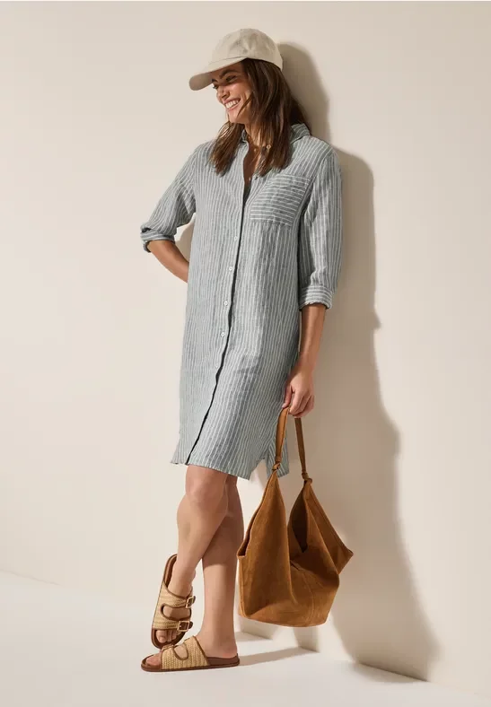 Cecil Damen Gestreiftes Leinenkleid in Grün, Gr: XXL