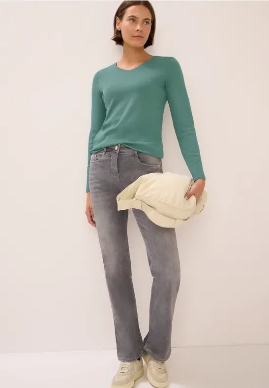 Cecil Damen V-Neck Langarmshirt in Grün, Gr: M