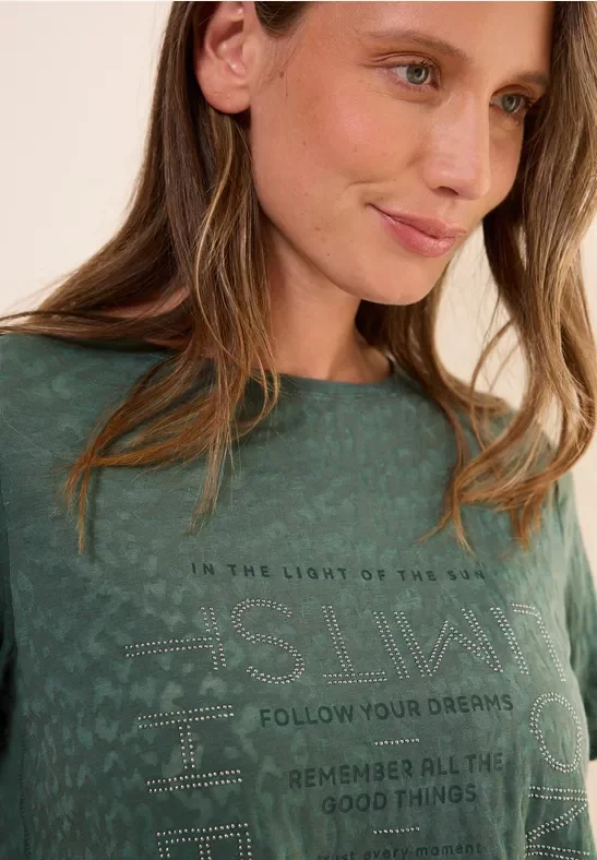 Thumbnail - Cecil Damen T-Shirt mit Schmucksteinen in Grün, Gr: XXL