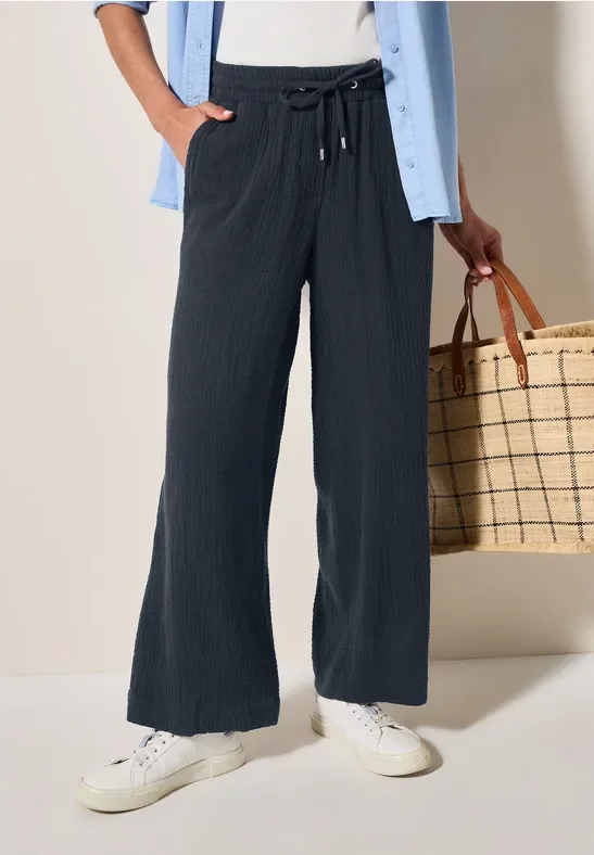 Cecil Damen Wide Leg Musselin Hose in Blau, Gr: XXXL