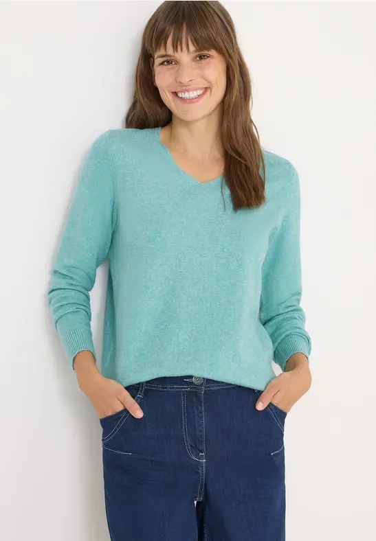 Thumbnail - Cecil Damen Kuscheliger V-Neck Pullover in Grün, Gr: XL