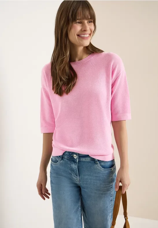 Cecil Damen Kurzarm Pullover mit Struktur in Rosa, Gr: M