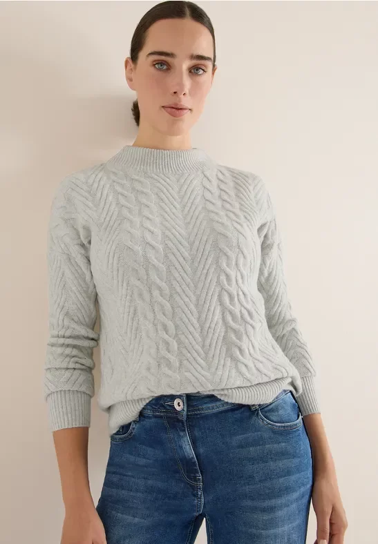 Thumbnail - Cecil Damen Pullover mit Zopfmuster in Grau, Gr: M