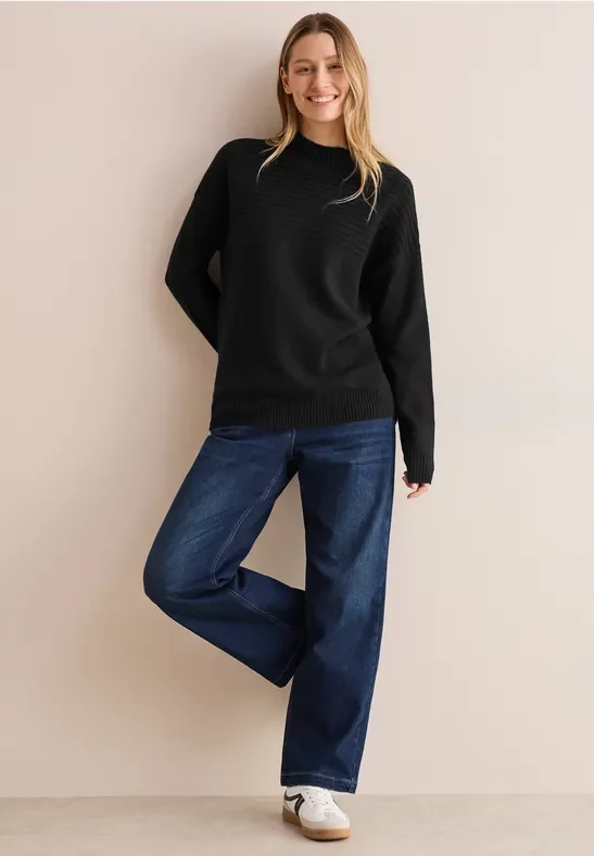 Thumbnail - Cecil Damen Strukturmix Pullover in Schwarz, Gr: XL