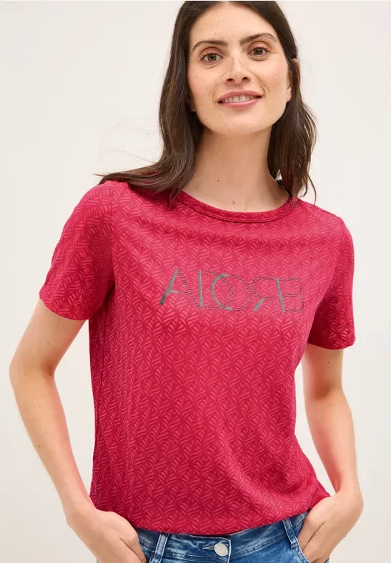 Cecil Damen Ausbrenner-Shirt mit Wording in Rot, Gr: XXL