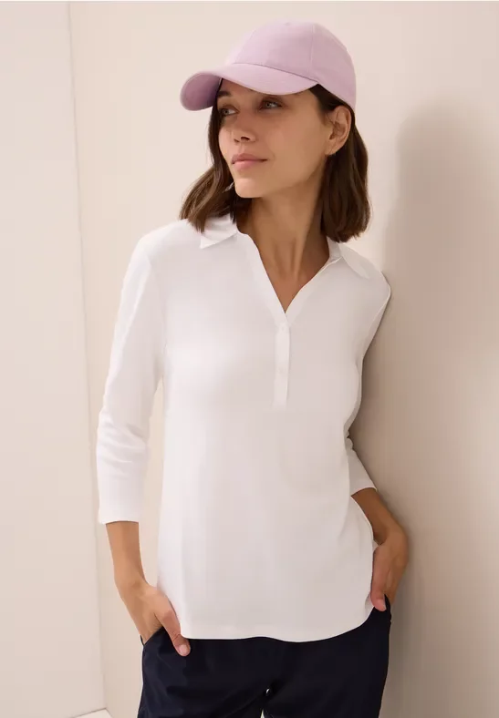 Thumbnail - Cecil Damen Poloshirt mit 3/4-Arm in Weiß, Gr: L