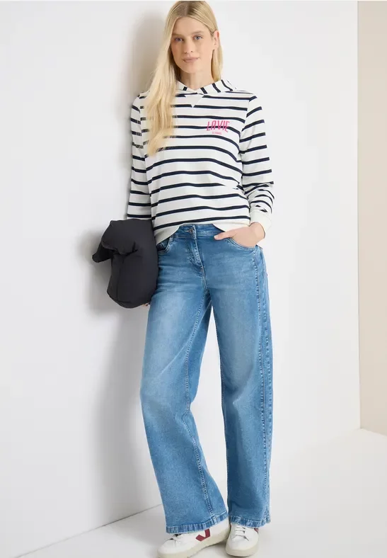 Cecil Damen Sweatshirt mit Kapuze und Chestprint in Blau, Gr: XXL