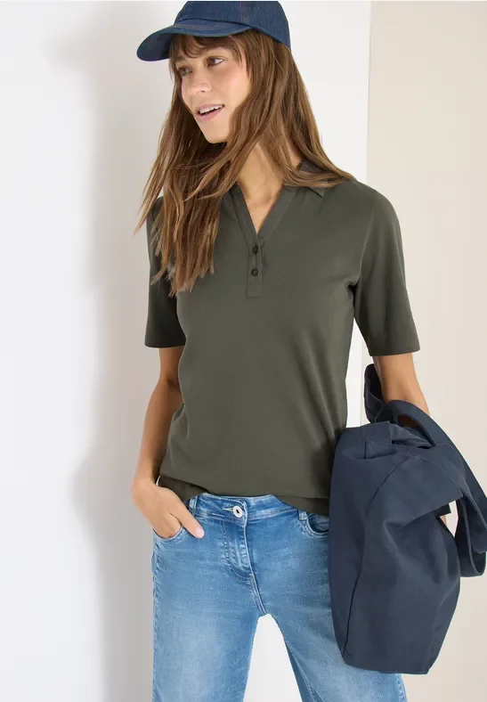 Cecil Damen Basic Poloshirt mit Kurzarm in Grün, Gr: XS