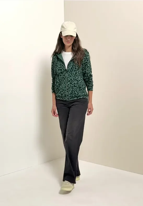 Thumbnail - Cecil Damen Kapuzenjacke mit Leo-Muster in Grün, Gr: XL