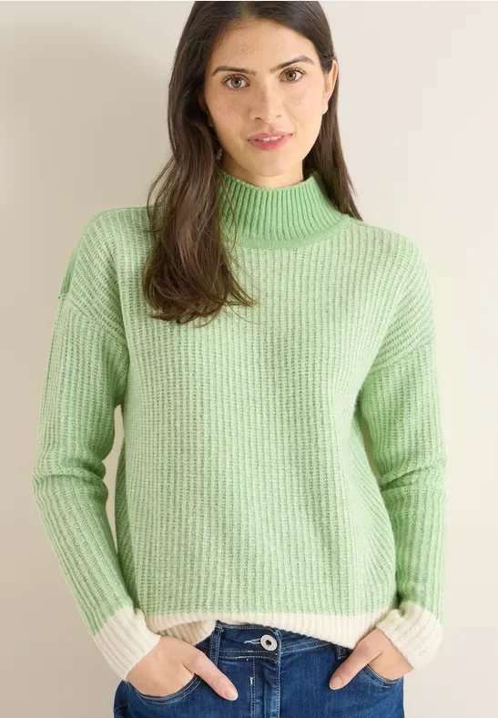 Cecil Damen Softer Mouline Pullover in Grün, Gr: 3XL