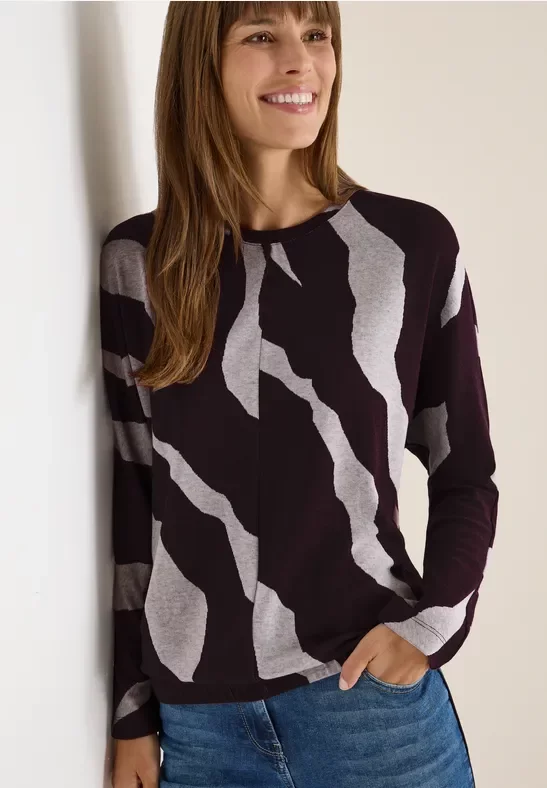 Cecil Damen Jacquard Melange Shirt in Rot, Gr: XS