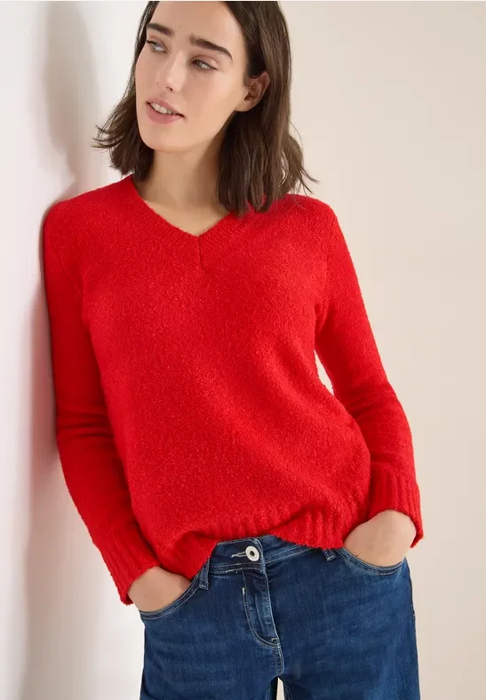 Cecil Damen Bouclé V-Neck Pullover in Orange, Gr: S