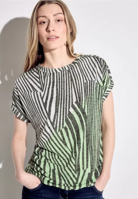 Thumbnail - Cecil Damen Burn Out T-Shirt in Grün, Gr: XXL