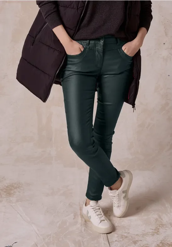 Thumbnail - Cecil Damen Beschichtete Hose in Grün, Gr: 36