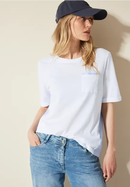 Thumbnail - Cecil Damen Materialmix T-Shirt in Weiß, Gr: XXL