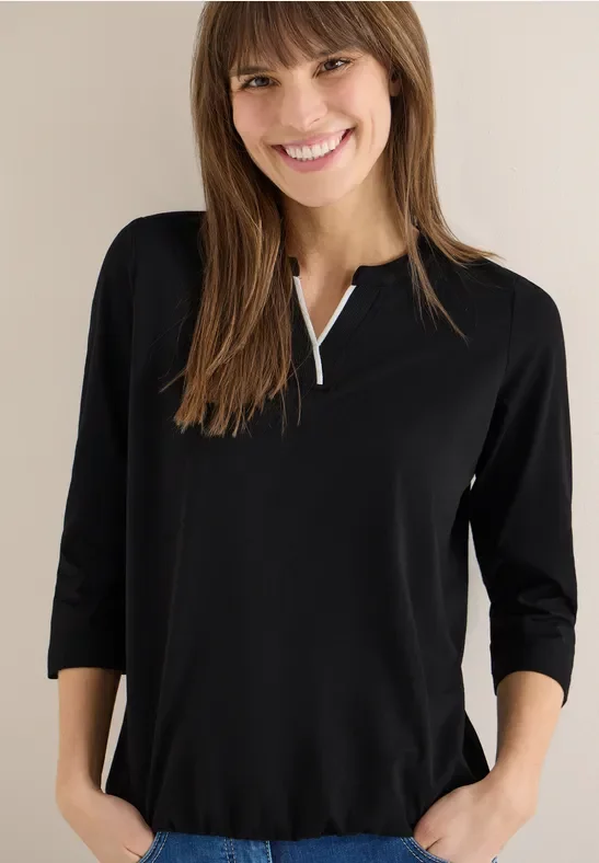 Thumbnail - Cecil Damen Shirt in Unifarbe in Schwarz, Gr: XS