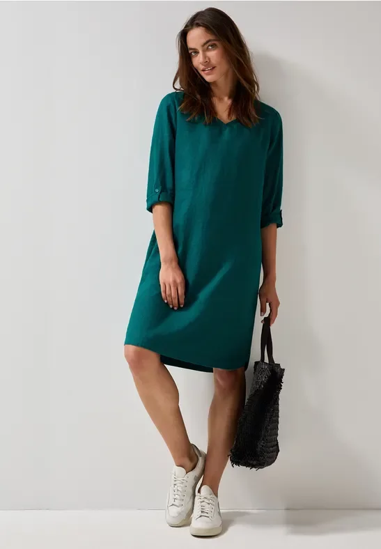 Cecil Damen V-Neck Leinenkleid in Grün, Gr: XXL