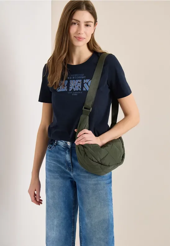 Cecil Damen Basic T-Shirt mit Rundhals und Print in Blau, Gr: L