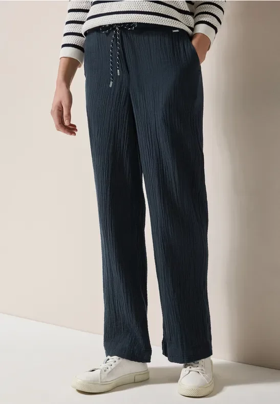 Cecil Damen Wide Leg Musselin Hose in Blau, Gr: XS