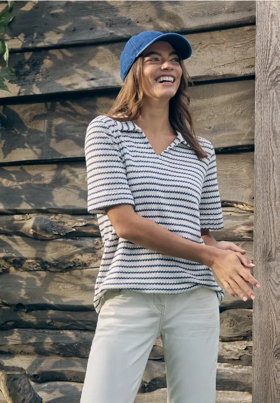 Cecil Damen Gestreiftes Ajour Shirt in Blau, Gr: XXL