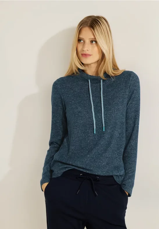 Thumbnail - Cecil Damen Cosy Tunnelzug Shirt in Blau, Gr: XXL