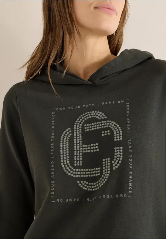 Cecil Damen Hoodie mit Schmucksteinen in Grün, Gr: M