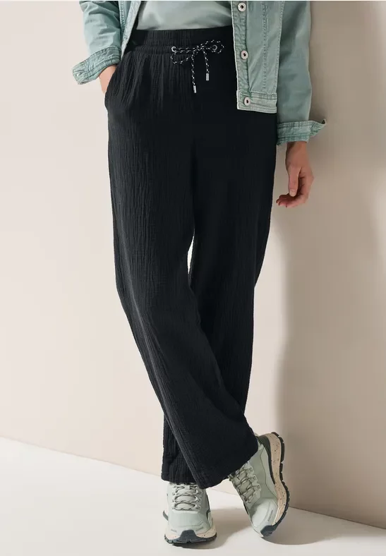 Cecil Damen Wide Leg Musselin Hose in Schwarz, Gr: M