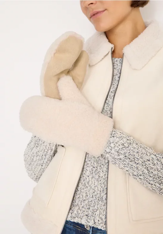 Cecil Damen Teddy Fäustlinge in Weiß, Gr: One size