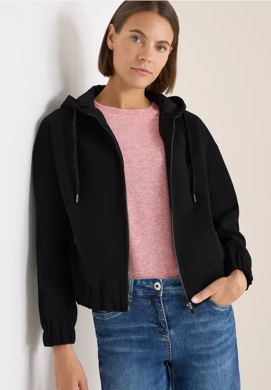 Cecil Damen Hoodie Blouson in Wolloptik in Schwarz, Gr: XXL