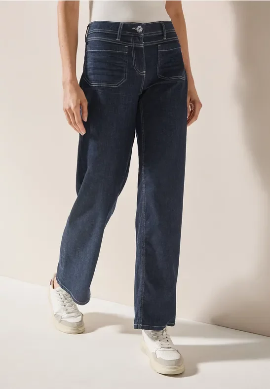 Thumbnail - Cecil Damen Wide Leg Rinsed Jeans in Blau, Gr: 31
