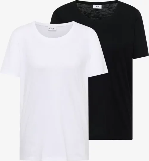 Cecil Damen Basic T-Shirt mit Rundhals im 2er-Pack in Multicolour, Gr: XXL