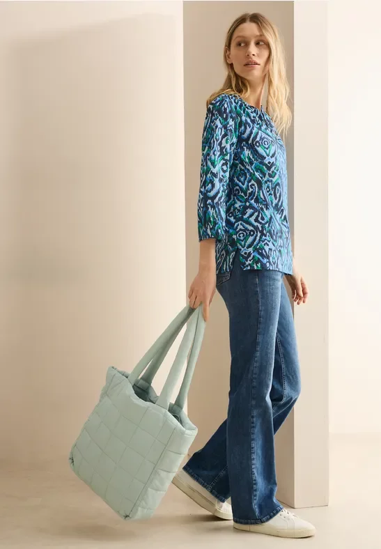 Cecil Damen Bedruckte Baumwollbluse in Multicolour|Blau, Gr: XS