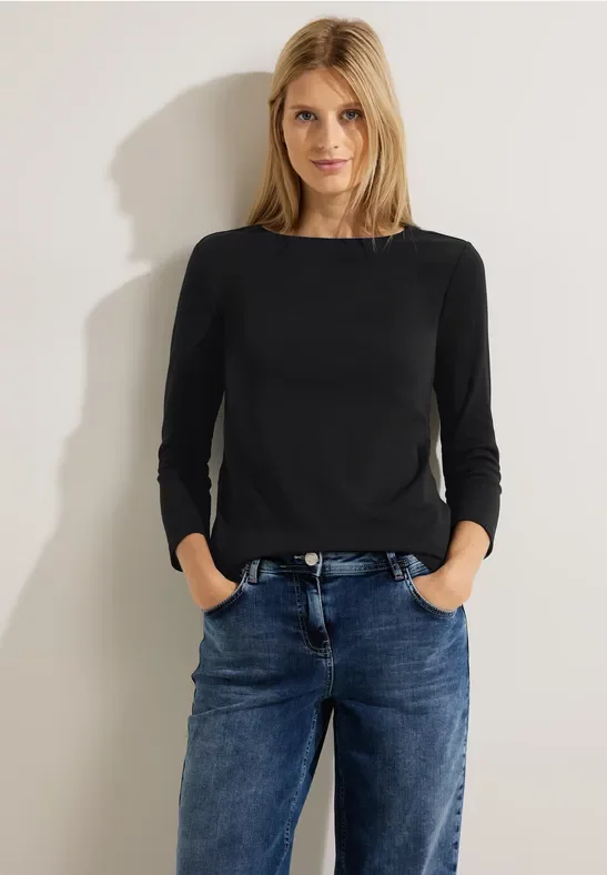 Thumbnail - Cecil Damen Basic Shirt in Unifarbe in Schwarz, Gr: S