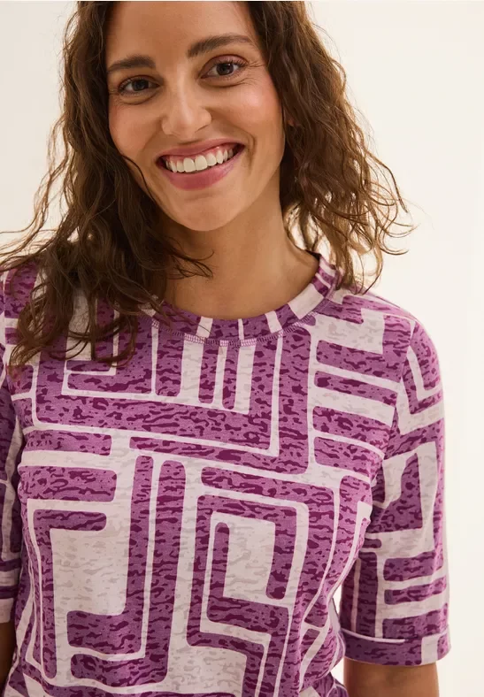 Cecil Damen T-Shirt in Ausbrenner-Optik in Pink|Rosa, Gr: L