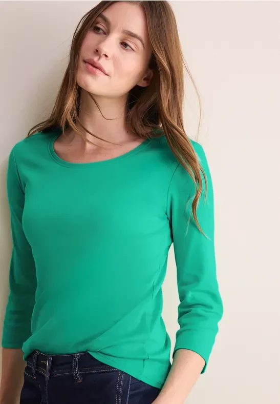 Cecil Damen Basic Shirt mit Rundhals in Grün, Gr: XL