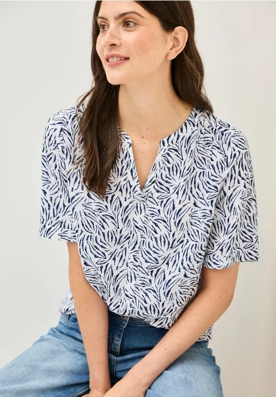 Thumbnail - Cecil Damen Gemusterte Split Neck Bluse in Weiß, Gr: S