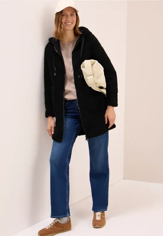 Thumbnail - Cecil Damen Teddy Mantel mit Kapuze in Schwarz, Gr: XS
