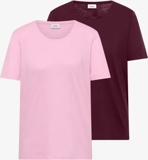 Cecil Damen Basic T-Shirt mit Rundhals im 2er-Pack in Multicolour, Gr: L