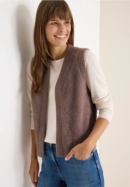 Cecil Damen Offene Federgarn Weste in Braun, Gr: L