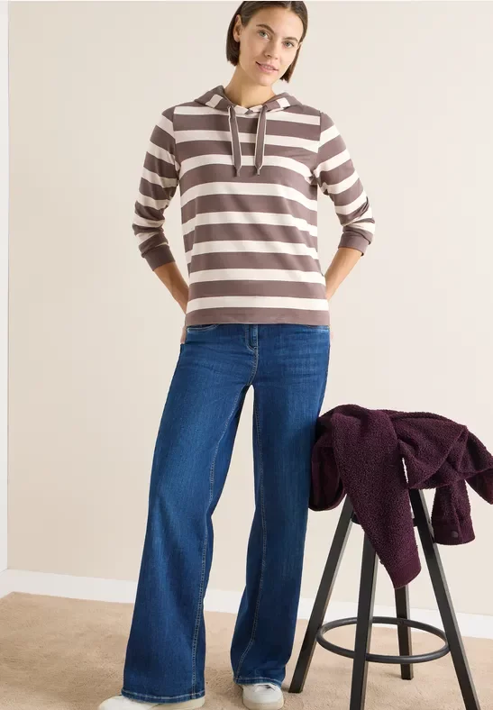Cecil Damen Gestreiftes Hoodie-Shirt in Beige, Gr: L